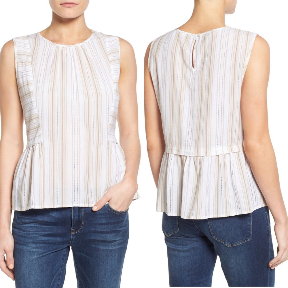 Caslon Stripe Cotton Sleeveless Peplum Top
